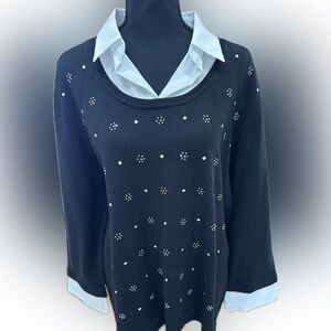 Alfred Dunner Black Sweater with White Accents